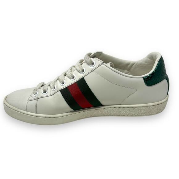 Gucci Ace Web Low Top Sneaker Embroidered Bee Motif White Leather 37.5 Women’s - Picture 9 of 14